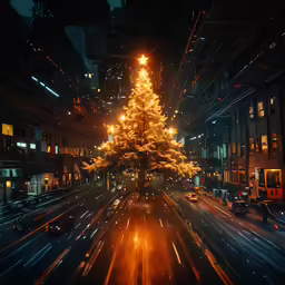 a very long exposure shot of a street at night