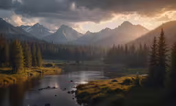 the sun shines through the clouds and a mountain range