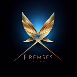 a golden logo for a business,the logo of an art studio, with gold wings