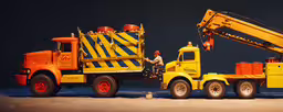 there is a man standing next to an articulated truck,an articulated dump truck is shown with a man beside it