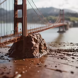 the rain is flowing across a muddy bridge