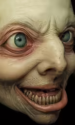 a creepy man looking into the camera with his big blue eyes