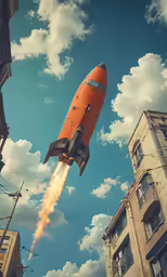a large orange rocket launching into the air