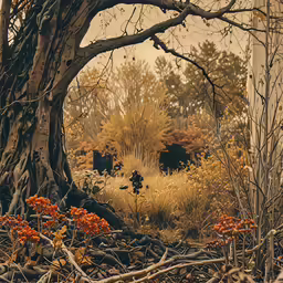branches of an old tree with many red flowers