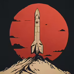 a computer generated image of a large rocket on top of the mountains