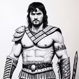 a drawing of a man in a roman gladness outfit