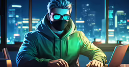 the man is typing at his computer in the dark