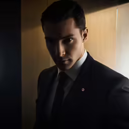 a man in a suit and tie leaning against a wall