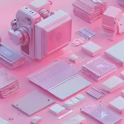 a large group of pink and silver objects