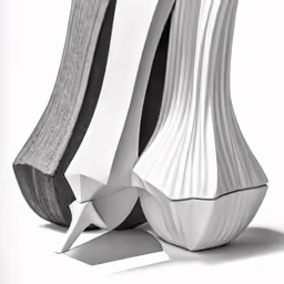an intricate white and black vase with folds