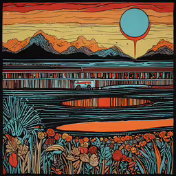 a painting that looks like the ocean,a print of an image of the desert