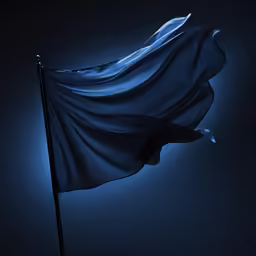 the flag is flying in the wind on a dark sky