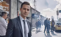 a man is dressed in a suit and is looking off to his right