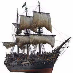 a pirate ship floating in the air on the white sky