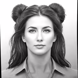 a drawing of a woman with two buns in her hair