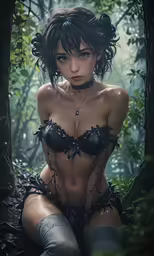 the nude brunette fantasy woman has wet pussy and bra