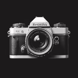 a camera with a lens attached on top