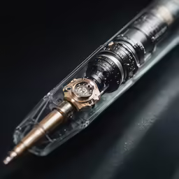 a pen with metal parts attached to it
