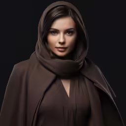 a woman with a large shawl on her head