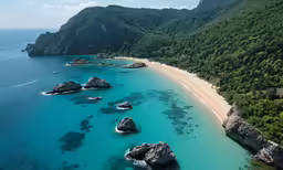 the beach has two rocks along both sides of it