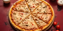 a pizza that is on a plate on a table
