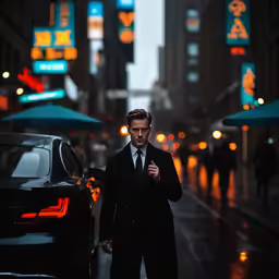 a man in business attire walking down a sidewalk