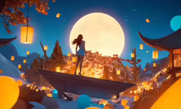 an animated image of the moon rising in front of buildings
