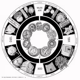 an old circular diagram with various clocks and pictures