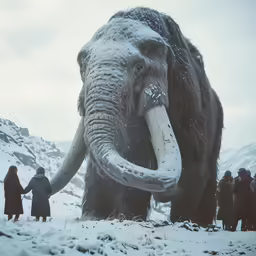 an elephant is shown standing on a snowy hill