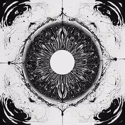 a circular object with lots of spots and splatches on it,an artistic black and white drawing on paper