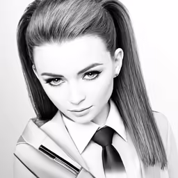 drawing portrait of young woman with cellphone