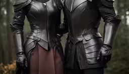 two male knight costume in front of trees