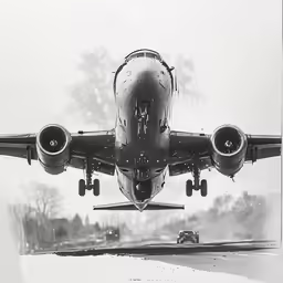 an airplane with two engines coming down from it