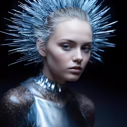 a beautiful woman with silver spikes on her head