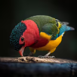 a small colorful bird standing on top of a rock