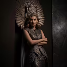 a woman is posing with her arms crossed