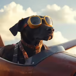 a dog is wearing goggles and sitting in a small plane