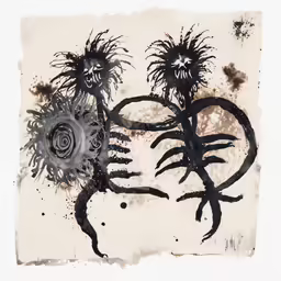 a black and white artwork with strange things in it