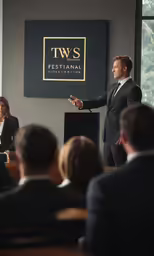 two people at a podium in a room