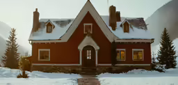 the cabin building has a clock on top of it