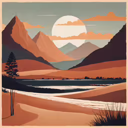 a vintage poster depicting mountains and water,the mountain and river are depicted in an old - fashioned poster