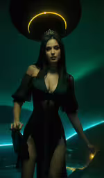 a woman wearing a headpiece and an erotic outfit