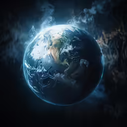 the earth from the distance with smoke rising from it
