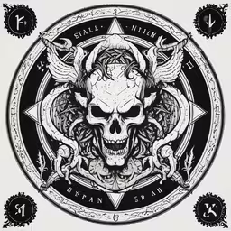 the skull with horns and other decorations is shown,the front cover of a single album