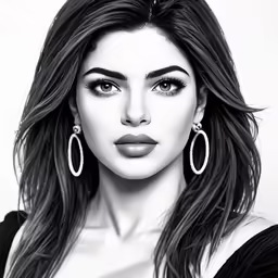 black and white portrait of a woman wearing earrings
