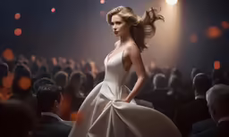 the beautiful woman is in a ball gown