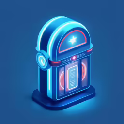 a bright blue jukebox with the word neon on it