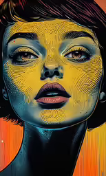 an art work with colored lines and photoshopped images of women