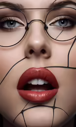 a woman with makeup and glasses on it