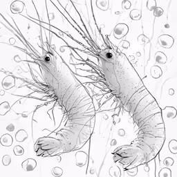 two shrimp in the water looking at each other